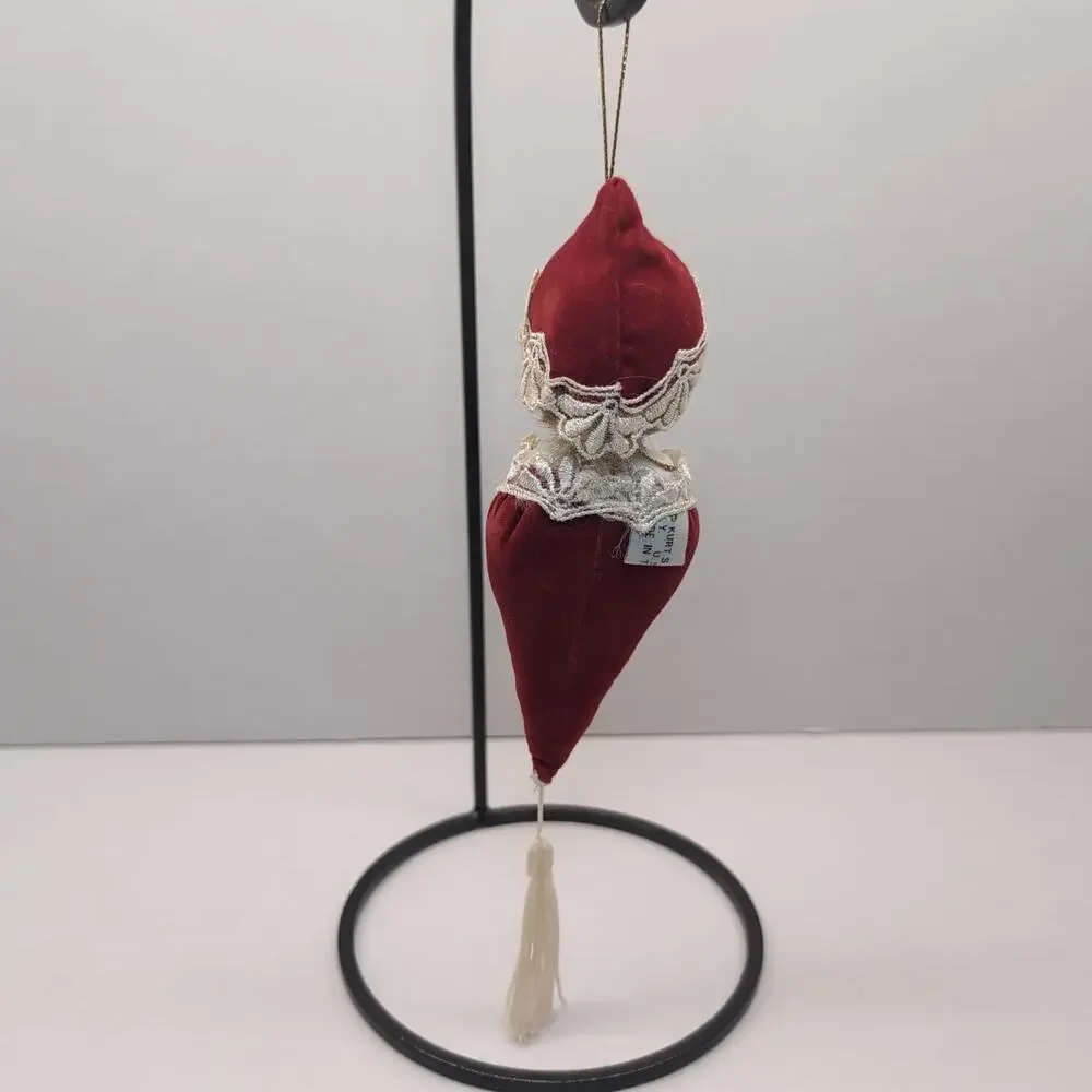 Kurt Adler Christmas Ornament Porcelain Face Victorian Red‎ Velvet Lace 1982